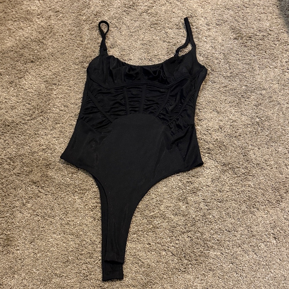 Black Corset-Style Bodysuit